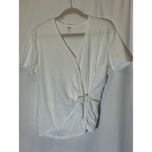 Old Navy Womens White Round Neck Short Sleeve‎ Knotted Sweater T Shirt Size L Y5